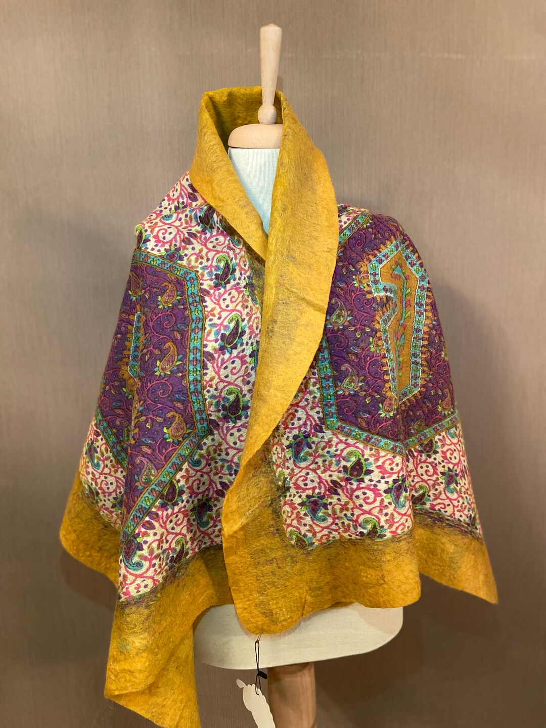 Floral Embroidery Shawl for Women Flower Hand Knit Scarf Felted