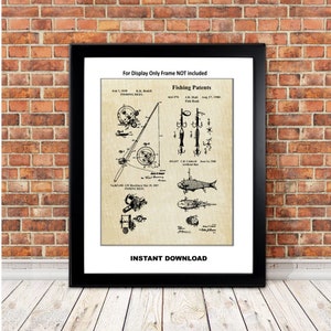 Fishing Wall Art Set of 4, Fishing Tackle Print, Angling