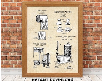 Printable Bathroom Patents Art Print, Toilet Paper Roll, Duck (Digital Download)