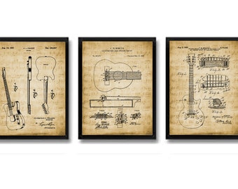 Musik Wandkunst 3er Set Printable Guitar Patents Fender Gibson Acoustic 3 Drucke 2 Größen 8x10 & Poster (11x14) Instant Download