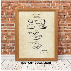 Downloadable Bathroom Wall Art Rubber Duck Printable Patent Bathroom Decor Vintage Rubber Duck Patent