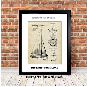 Printable Patent Art Prints Vintage Nautical Wall Décor US Original Sailboat Patent Aged Look 4 Sizes for Instant Download