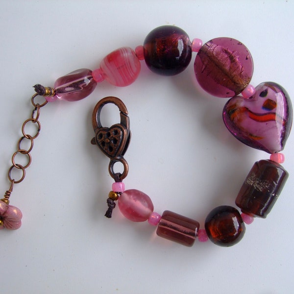 Lampwork weinrotes Boho Armband handgemachte Glasperlen