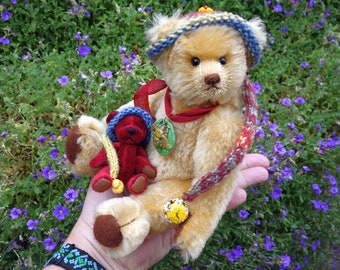Set orsacchiotto dell'artista con orsetto in miniatura miele e rubino OOAK fatto a mano, prezzo speciale
