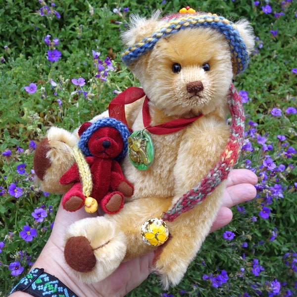 Künstler Teddybär Set mit Miniaturbär Honey und Ruby Handarbeit OOAK Sonderpreis