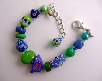 Bracelet en céramique oiseau en verre perles de verre de Murano uniques