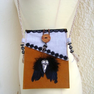 Medieval Linen Bag LARP Witches Smartphone Gothic Raven Skull Leather Vegan Linen