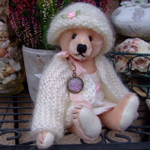 Klassischer Künstler Teddy Bär Bärenmädchen OOAK Rosalyn 22 cm mit Kleidung