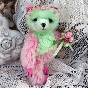 Ours en peluche d'artiste ours de collection charmant nounours printanier bicolore OOAK 14 cm image 4