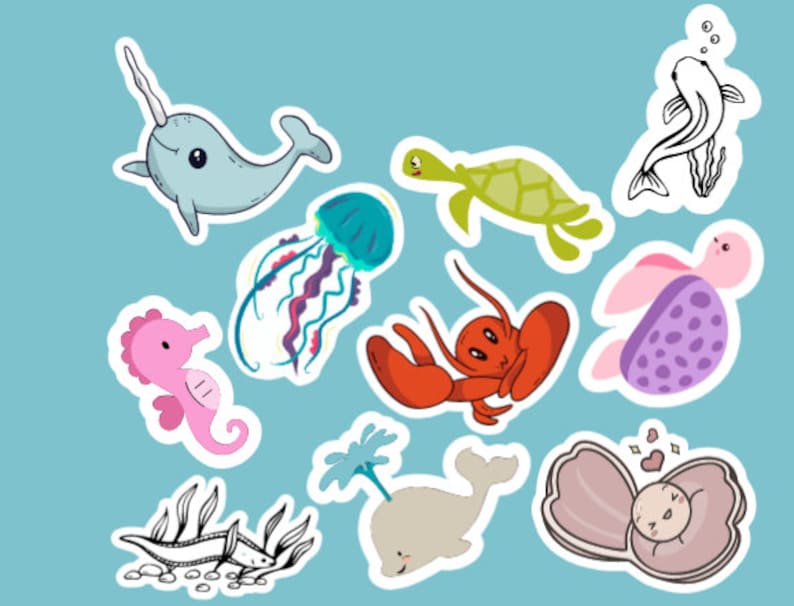 Cute Ocean Animals Stickers Water Bottle Sticker Etsy
