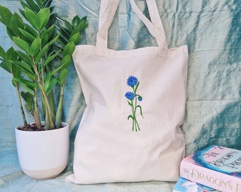 Embroidered Tote Bag - Cornflower