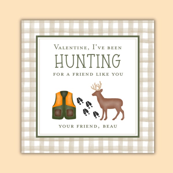 Deer Hunter Printable Valentine for Kids and Toddlers, Digital Download Hunting for a Friend like You Valentine's Day Tag