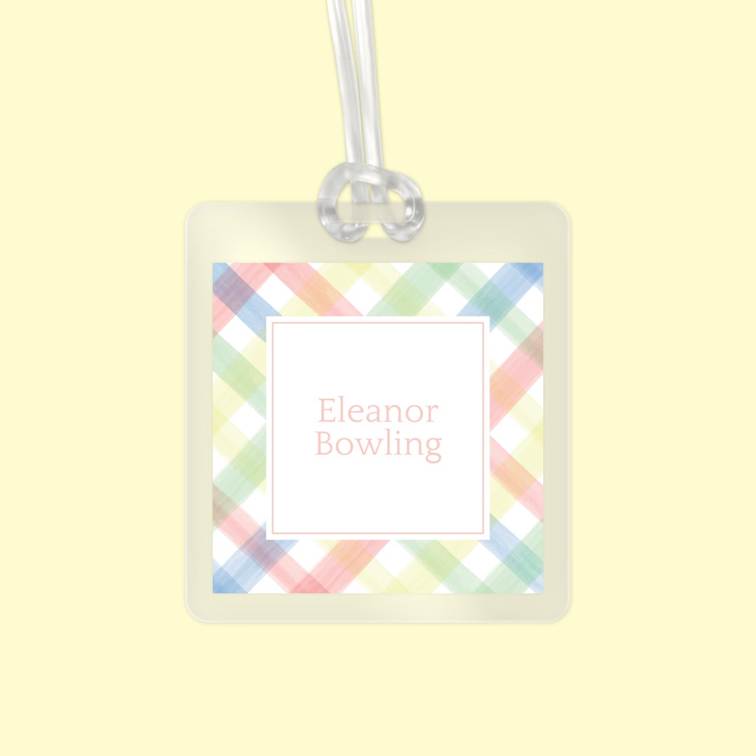 Personalized Pastel Gingham Laminated Bag Tag Luggage Tag Etsy