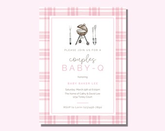 Pink Watercolor Baby Girl Baby Shower BBQ Cookout Invitation | Couples Baby Shower | BabyQ | Custom Digital Printable