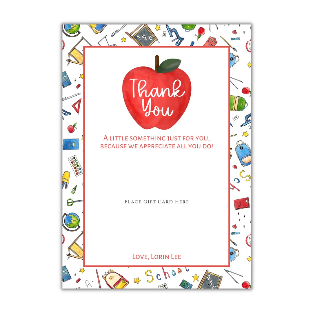 Teacher Appreciation Day Gift Card Printable for Teachers, Apple and