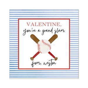 Printable Red & Blue Baseball Valentine, Grand Slam Valentine, Valentine's Day tag for kids, Valentine Card, Personalized Favor Tags