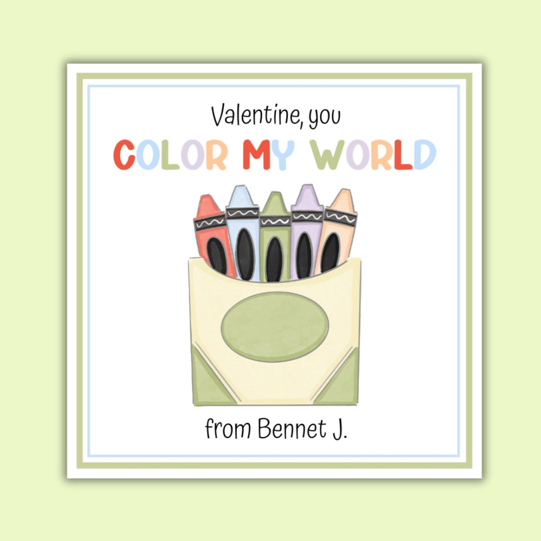Printable Color My World Valentine, Kids Valentine's Day Crayon ...