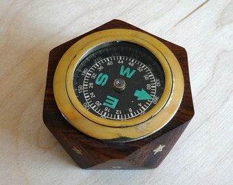 Wooden Compass with Brass Wooden Compass