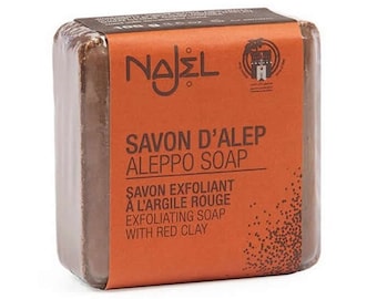 Aleppo Seife mit natürlichem rotem Ton 100 g Aleppo Seife mit rotem Ton Sanftes Peeling