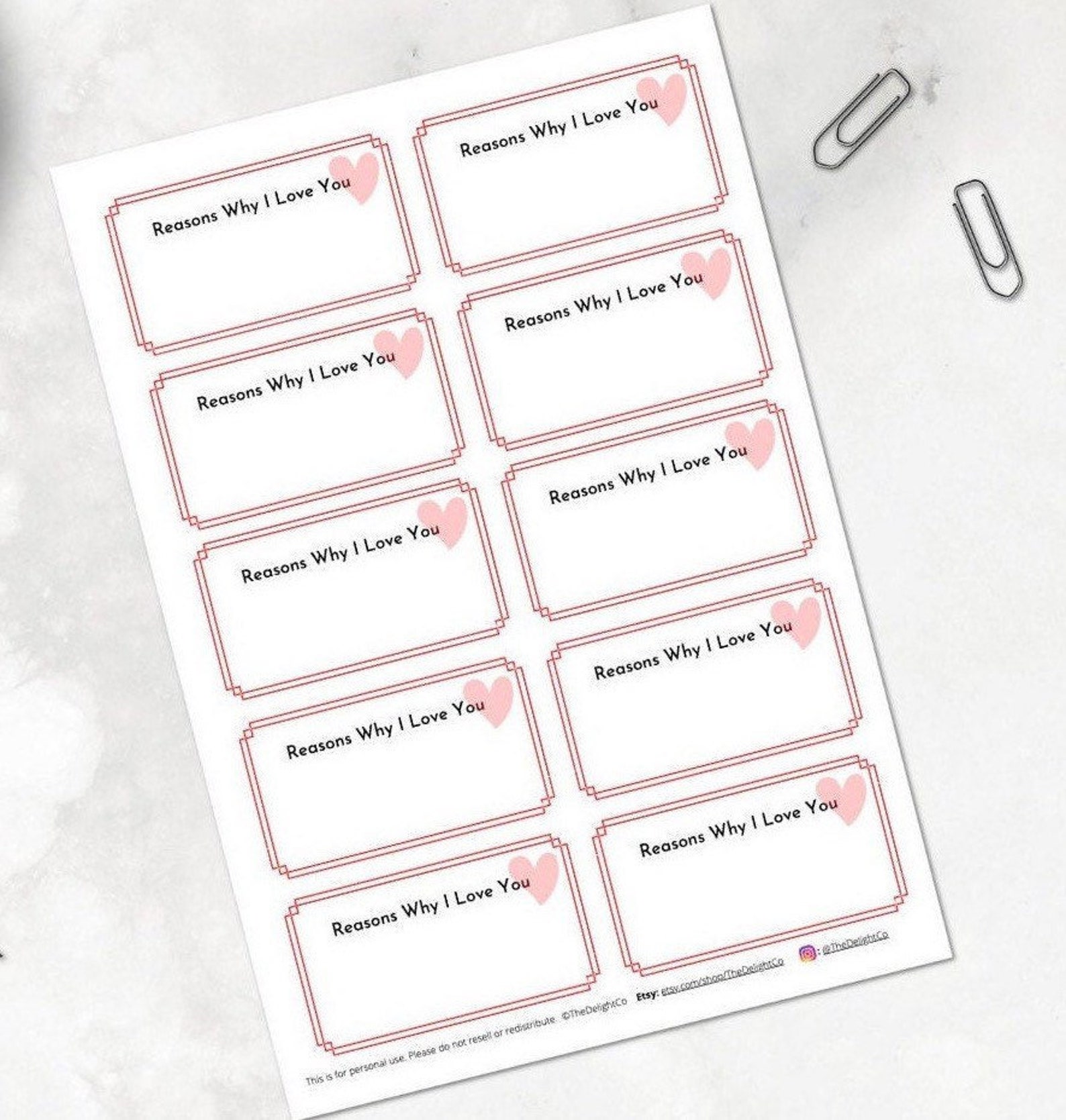 Printable Love Notes Template - Reasons Why I Love You - Digital ...