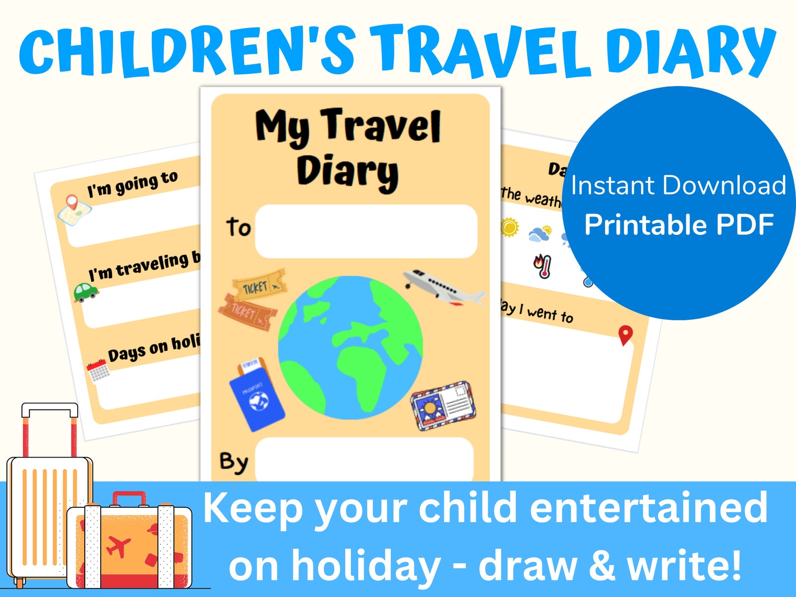 Printable Children's Travel Diary Kids Travel Journal (instant