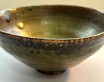 Vintage Japanese Oribe Style Chawan, Mino ware Summer Bowl.