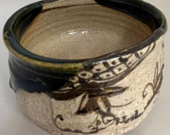 Vintage Japanese Oribe Tea Bowl – Signed Terada Bizan – 1994 Chokudai