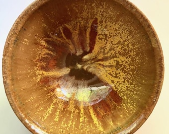 Chawan:  Japanese Tenmoku Tea Bowl, Oil-Spot pattern, Signed Kōzan.