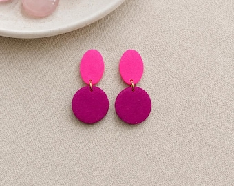 Small stud earrings hot pink and magenta polymer clay earrings vibrant for everyday neon pink earrings for her lightweight studs magenta