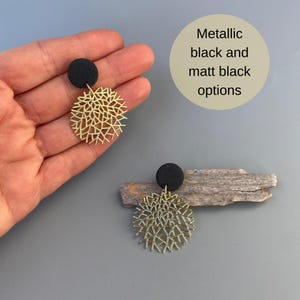 Statement Earrings Pearl Black Polymer Clay Golden Abstract Rounds Boho Dangle Earrings black jewelry Gift for Her Elegant Unique earrings