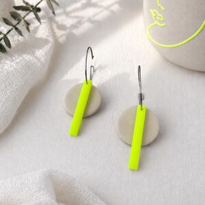 Hoop earrings beige and neon polymer clay stainless steel hoops fimo schmuck lightweight round ohrringe neon yellow eye-catching