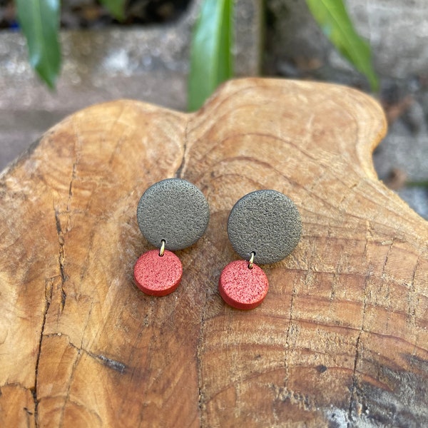 Polymer clay stud earrings, khaki metallic and cooper polymer clay, gift for her, schmuck, multi colored ohrringe