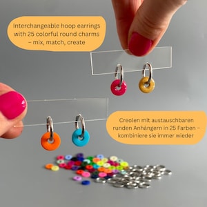 Hoop Earrings with Interchangeable Polymer Clay round Charms – Colorful Everyday Jewelry - Polymer Charm for hoops - minimalist earrings