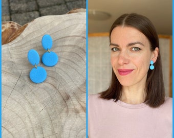 Small round stud earrings, sky blue polymer clay, posts, gift for her, polymer clay jewelry, small earrings