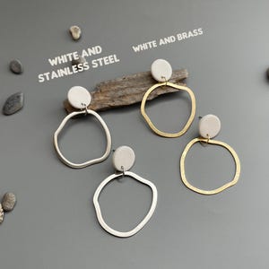 Statement earrings quirky white and silver earrings white and golden fimo schmuck wedding earrings lightweight for everyday elegant earrings