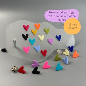 Colorful Heart Stud Earrings Set Polymer Clay Jewelry 2 to 4 Pairs Multicolor Heart Earrings 24 Color Options Gift