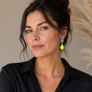 Neon earrings with black and white stripes lightweight bright stud earrings fimo jewelry petal shape eye-catching earrings for everyday