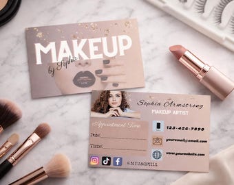 Edytowalny szablon wizytówki dla wizażysty | Glam Beauty Branding (pobranie cyfrowe)