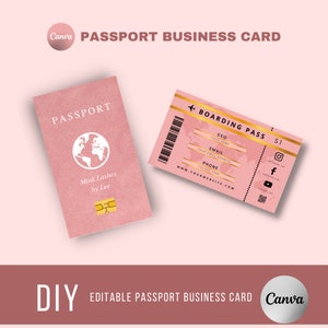 DIY 搭乗券/パスポート名刺テンプレート、編集可能な旅行代理店名刺、印刷可能な名刺、Canva