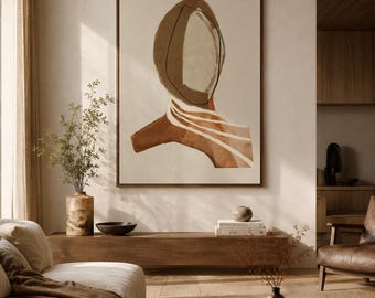 Abstract Face Art Print, Terracotta Neutral Modern Wall Decor (Digital Download)