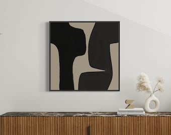 Monochrome Abstract Art Print: Japandi Modern Decor (Digital Download)