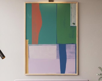 Abstract Geometric Wall Art Print | Teal, Green, Terracotta (Digital Download)