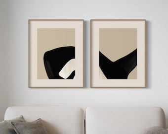 Abstract Art Print Set, 2 Black & White Abstract Art, Printable Abstract, instant download, Minimal art Prints, 24x36, 30x40, Japandi Art