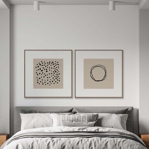 Set of 2 20x20 abstract digital art, instant downloadable black and beige color minimal print for wall decor