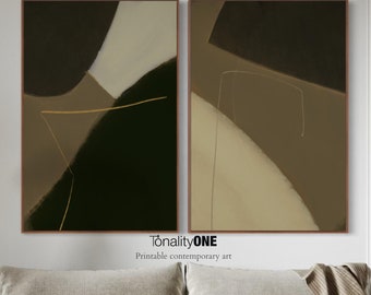 Abstract Art Set: Beige & Black Minimalist Prints (Digital Download)