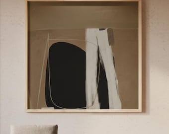 Minimalist beige black abstract painting (Digital Download)