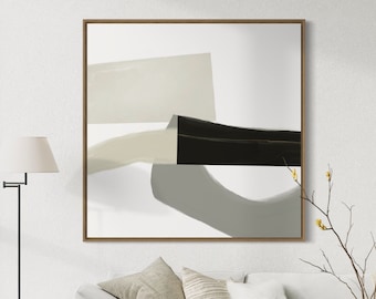 Impressão de arte de parede abstrata bege e preta: decoração moderna (download digital)