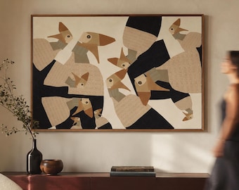 Abstract Birds Print: Black Beige Minimalist Wall Art decor (Digital Download)