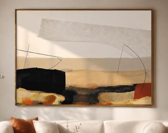Neutral Abstract Landscape Art Print: Beige & Black Boho Decor (Digital Download)