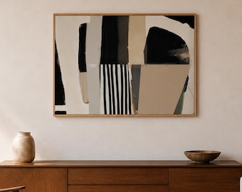 Abstract Geometric Art Print: Neutral Black Beige Artwork (Digital Download)